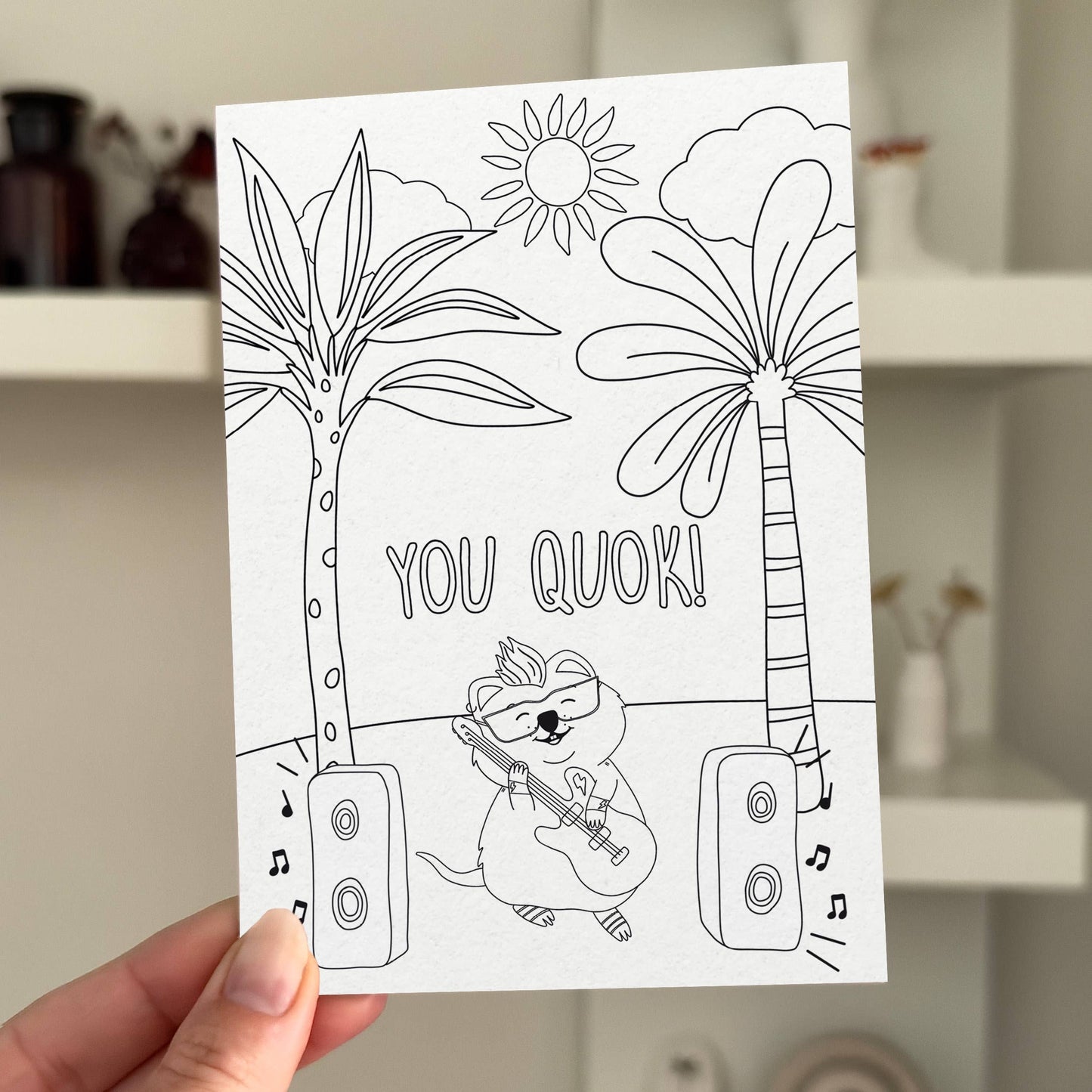 Colouring Greeting Card- Quokka, Australian Souvenir gift